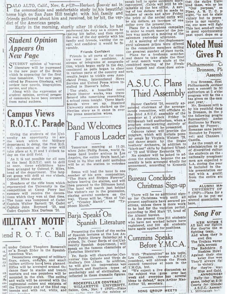 Daily Bruin - November 7, 1928 - Band Welcomes John Philip Sousa