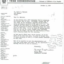 Homecoming Coronation Letter from Homecoming Chairman to Hedrick, October 5, 1938