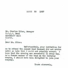 Band Banquet letter, March 29, 1937