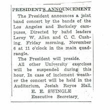 Joint UC Band Concert, November 1936