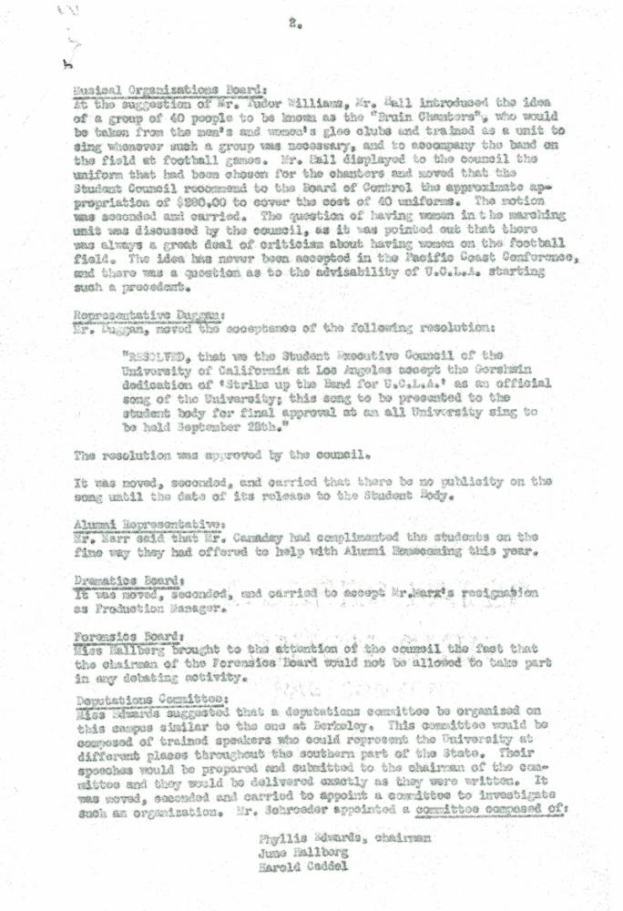 Student Executive Council Minutes, page 2, September 16, 1936
