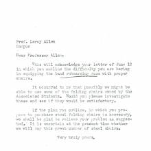 Letter, Maclise to Allen, Rehearsal chairs, June 19, 1940