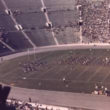 The UCLA Band in Coliseum 1941 - the first year with Majorettes