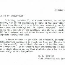 Memorandum, Hedrick to instructors, Joint band concert, October 27, 1941