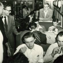 Band on train, en route to Berkeley, November 1948