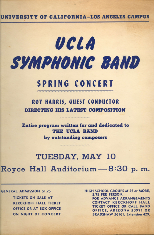 Flyer, Symphonic Band Concert featuring guest conductor Roy Harris, May 10, 1948