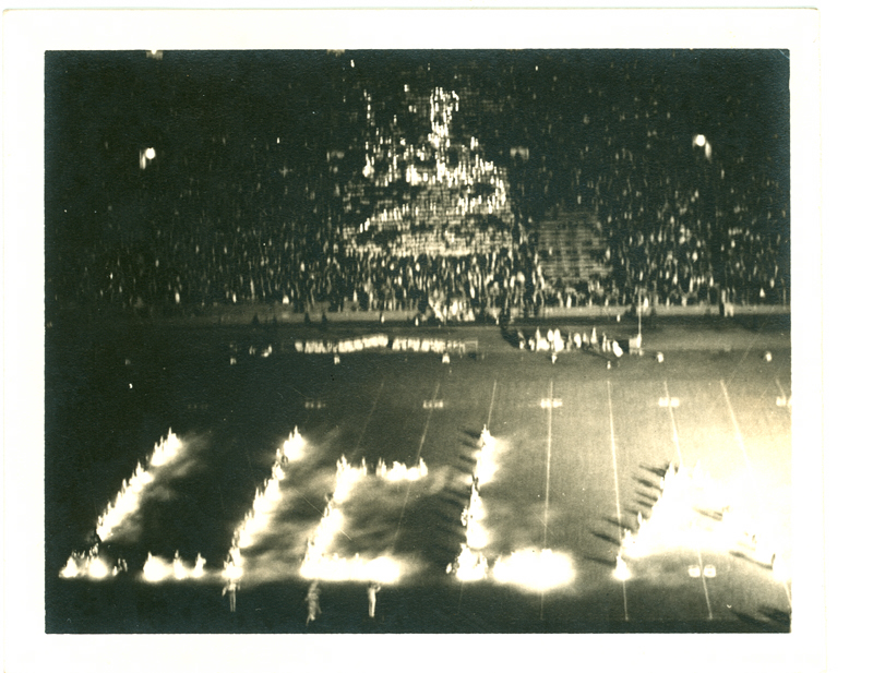 Block UCLA at night, 1948