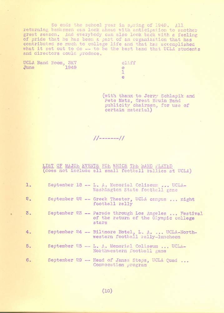 Great Bruin Band Story, Band Manual, page 5, 1948-1949