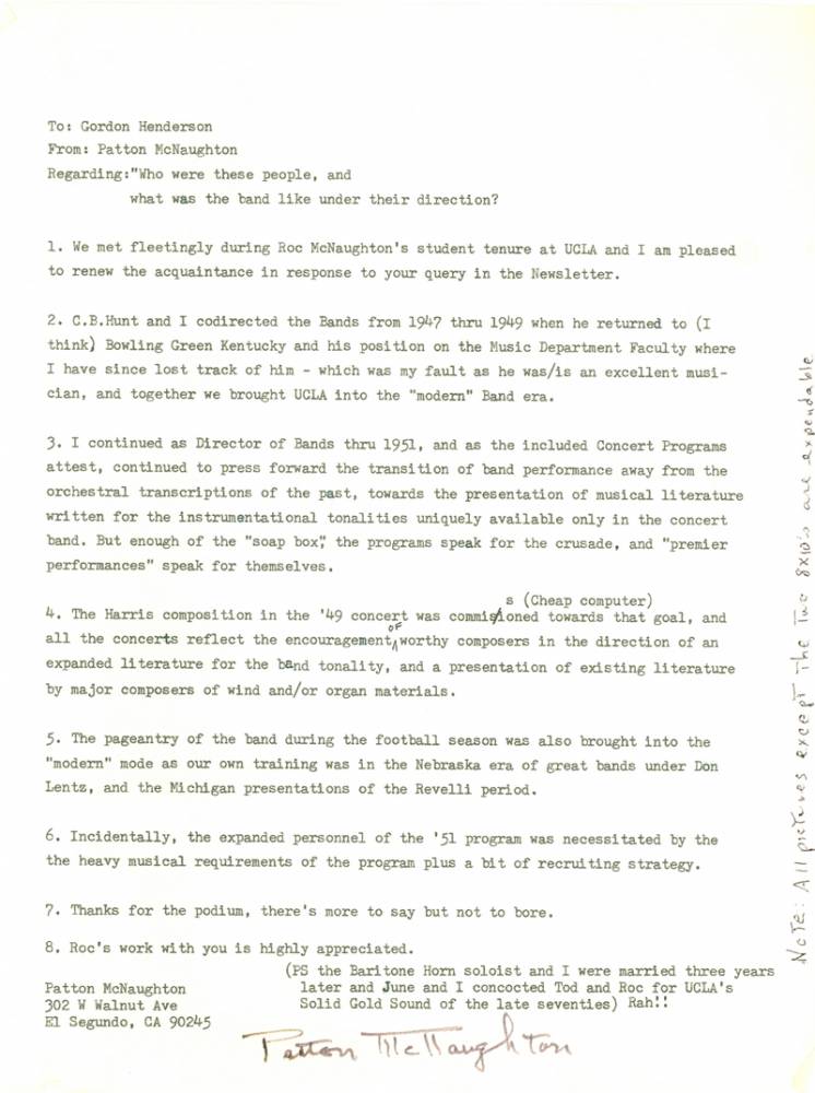 Letter, Patton McNaughton to Gordon Henderson