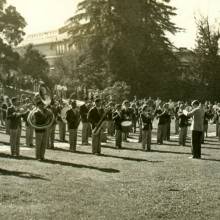Band performing on Cal campus, November 6, 1948