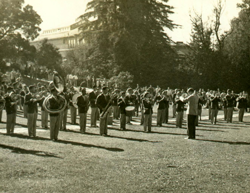 Band performing on Cal campus, November 6, 1948