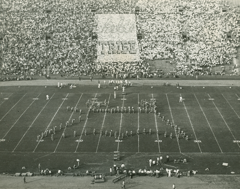 Band performing at Stanford game, Coliseum, October 21, 1950