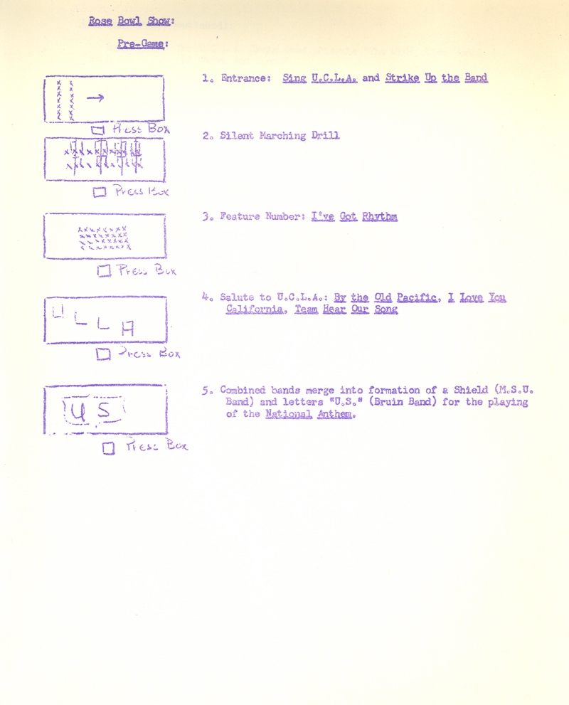 Band Press Release, Pre-game formations, 1956 Rose Bowl, January 2, 1956 