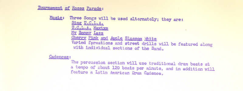 Band Press Release, page 3, 1956 Rose Bowl, January 2, 1956 