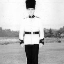 Ron Logan modeling the Band's new uniforms in 1958