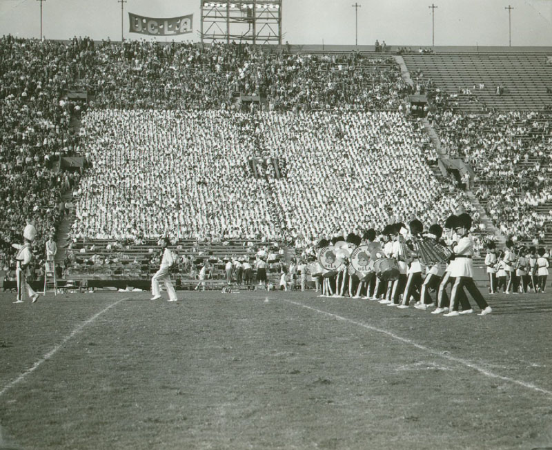 Photograph of Band in Coliseum from sideline, 1958