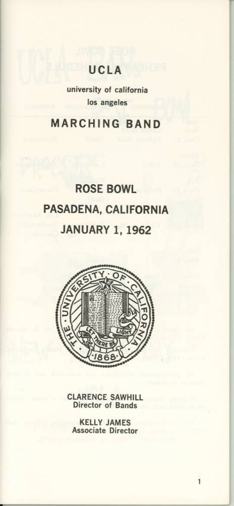 Band Press Release, page 1, 1962 Rose Bowl