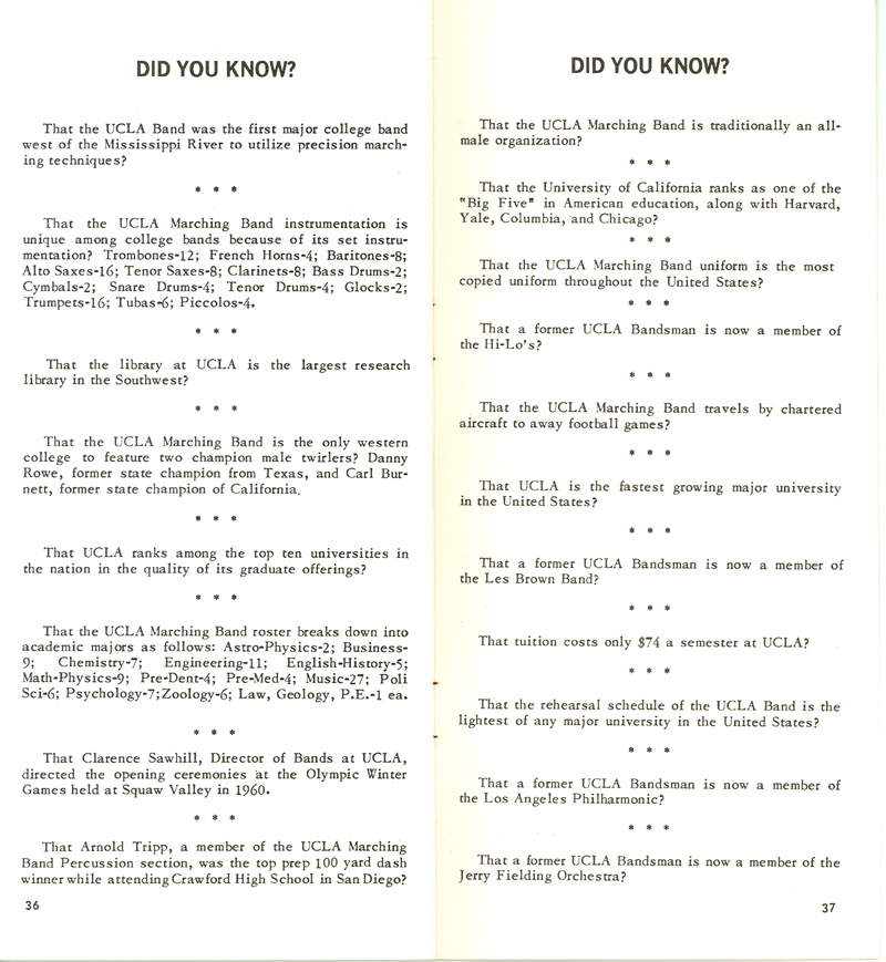 Band Press Release, pages 36-37, 1962 Rose Bowl