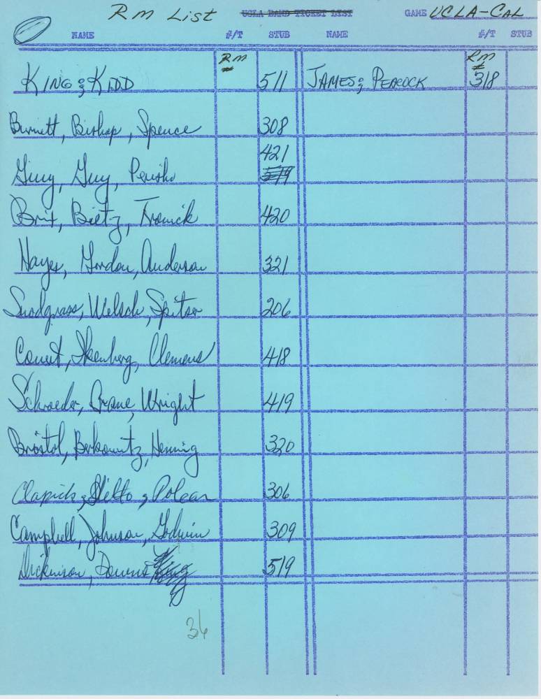 1964 varsity band cal room list