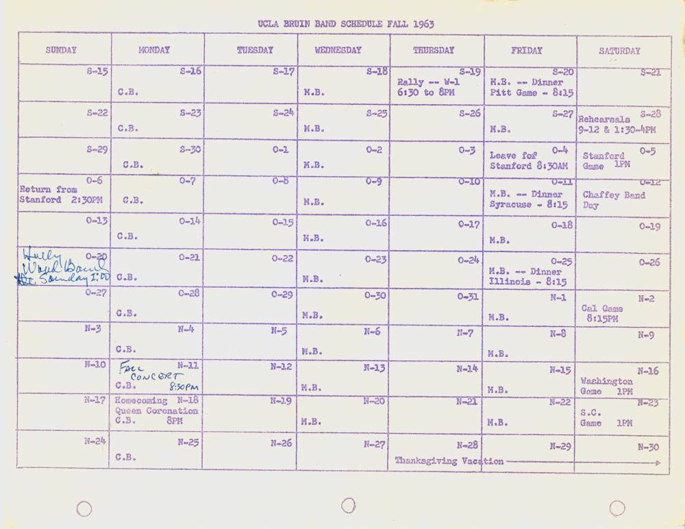 1963 band schedule