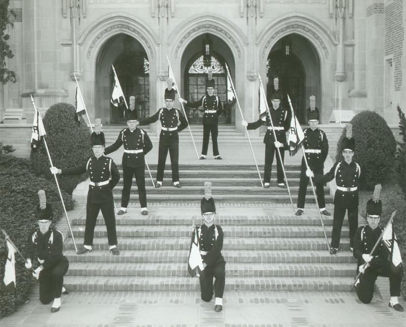 Flag Team in front of Kerckhoff Hall, 1960's