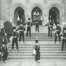 Flag Team in front of Kerckhoff Hall, 1960's