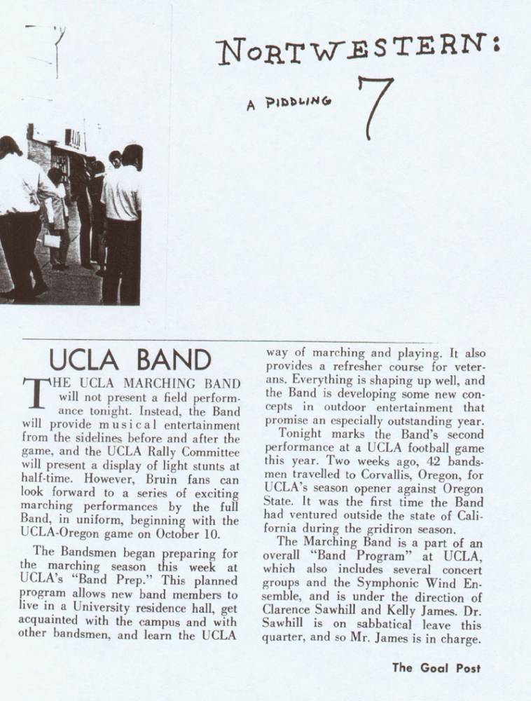 Goal post Band page, Northwestern game, September 26, 1970