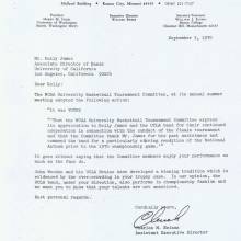 NCAA Letter to Kelly James, September 3, 1970