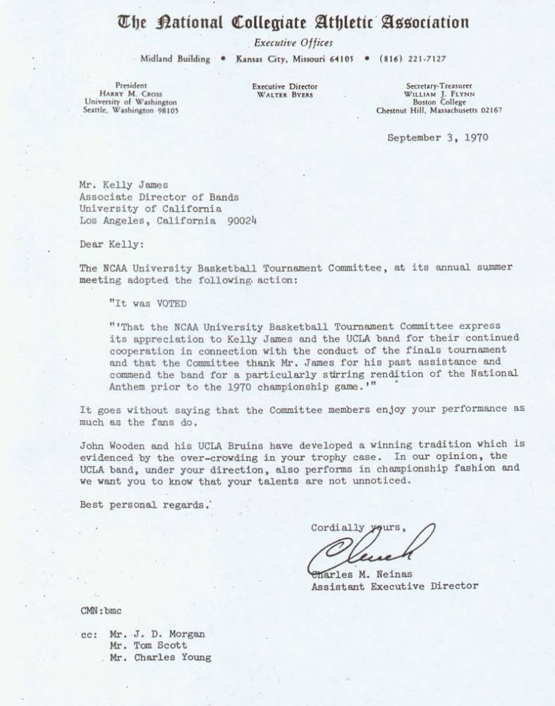 NCAA Letter to Kelly James, September 3, 1970