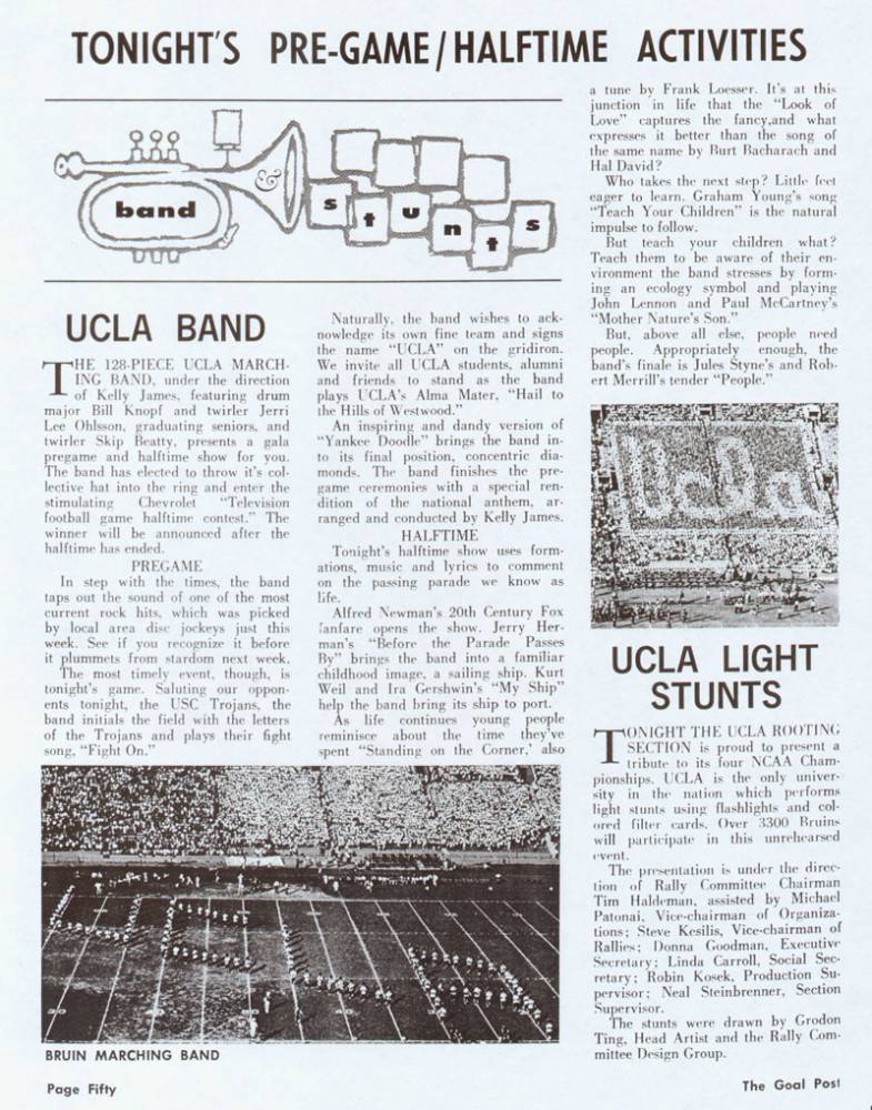 Goal Post Band page, USC game, November 21, 1970