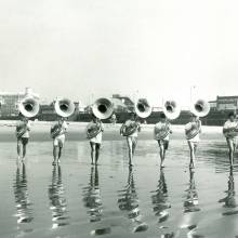 Tuba section on beach, Santa Monica, 1972