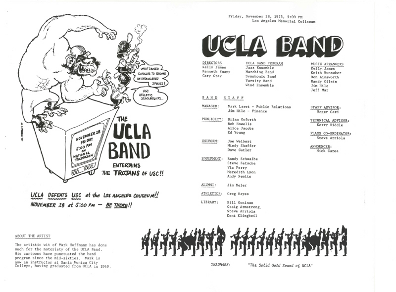 USC game flyer with cartoon, November 28, 1975