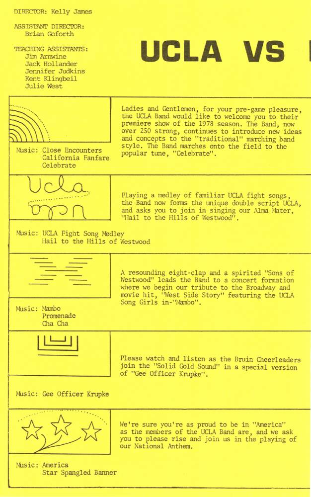 Band publicity flyer page 2, formations, Minnesota game, September 30, 1978 