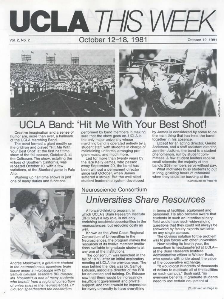 Band featured in "UCLA This Week," October 12, 1981