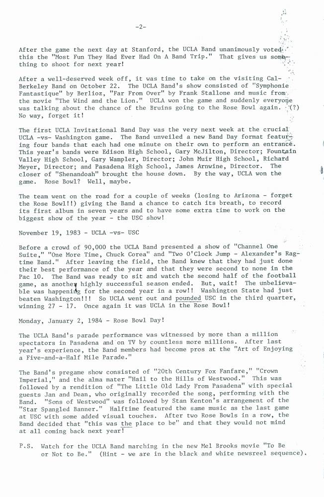 1983 Band Season ReportNewsletter pg 2