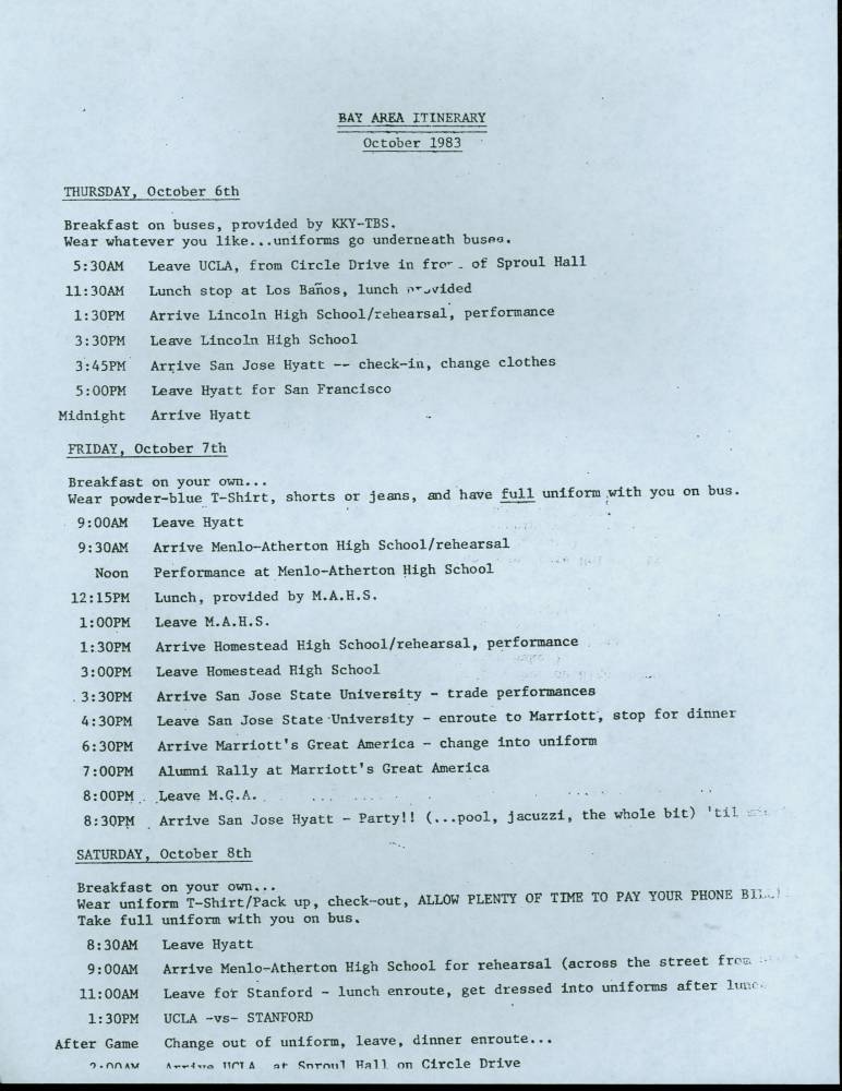 1983 Itinerary Bay Area Trip