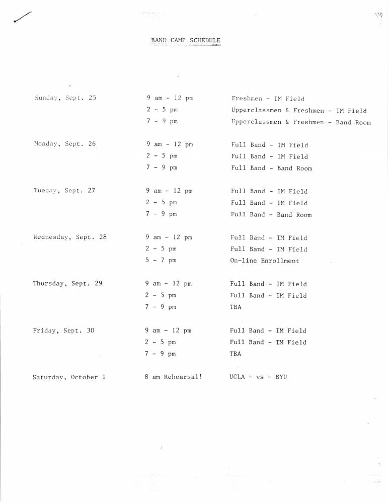 1983 Band Camp Schedule