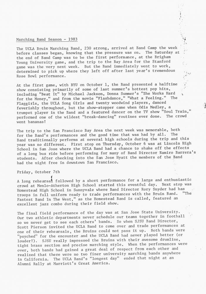 1983 Band Season ReportNewsletter pg 1