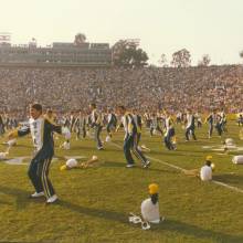 The Band doing its "breakdance" routine to "All Night Long," 1984. Famed dancer (and UCLA cornet player) Odis Medley taught the Band this routine.