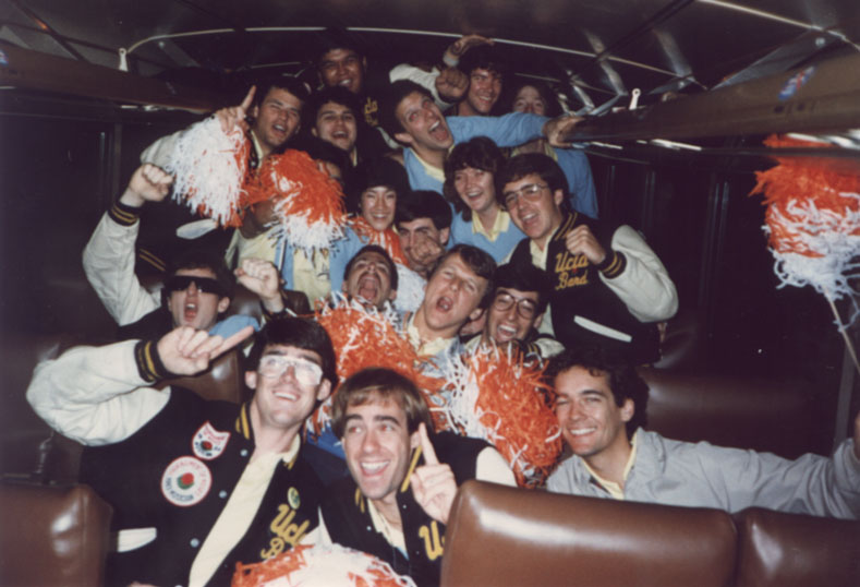 Band on bus after UCLA won 1985 NIT Championship