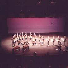 Drumline onstage, 1988 Spartan Marching Percussion Festival, Chicago, Illinois