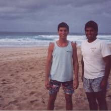 Drummers Mike Radu and Ernie Rodriguez on Oahu's North Shore, 1988 NCAA Women's Volleyball Tournament
