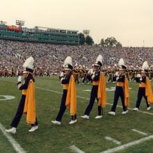 Flutes marching at USC game, November 19, 1988