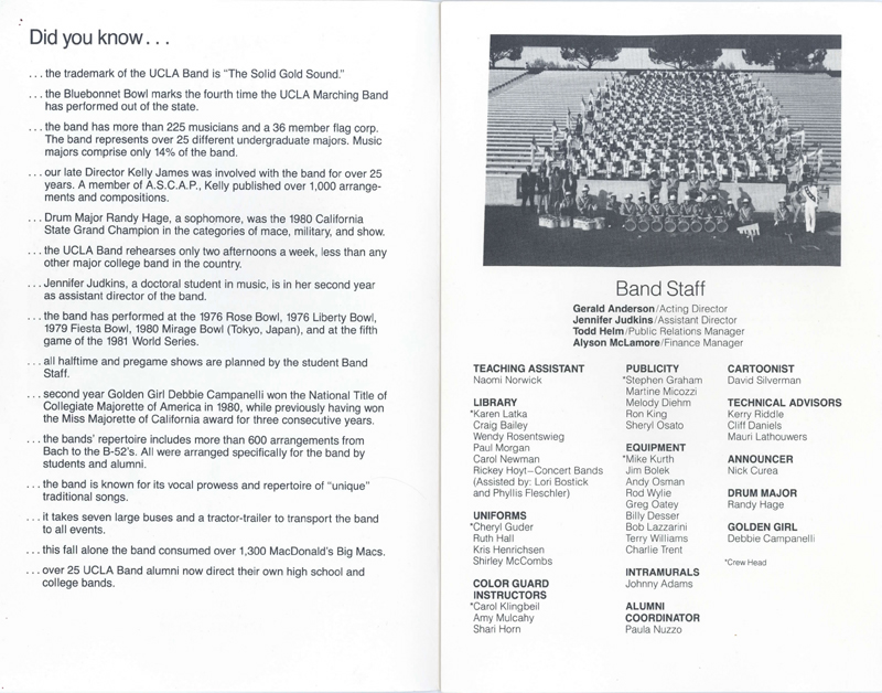 Band program, pages 2-3, 1981 Bluebonnet Bowl, December 31, 1981