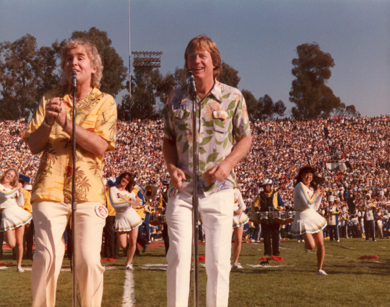 Surf rock duo Jan and Dean perform "The Little Old Lady from Pasadena" with Band, pregame, 1984 Rose Bowl, January 2, 1984