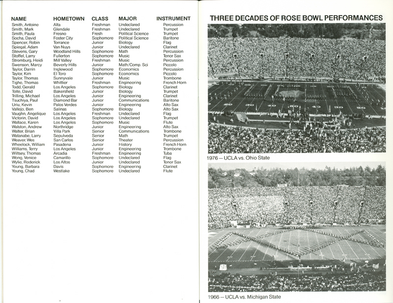 Band Booklet, page 15, 1984 Rose Bowl