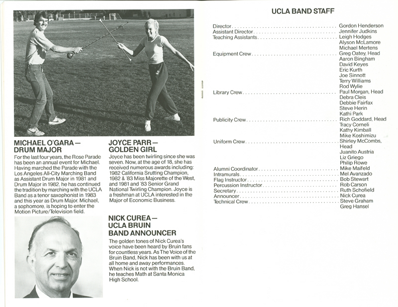 Band Booklet, page 9, 1984 Rose Bowl