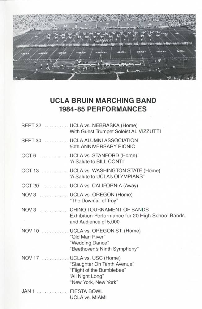 Band booklet, page 3, 1985 Fiesta Bowl