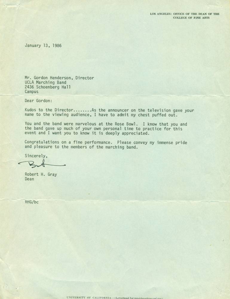 1986 Letter from Dean Gray