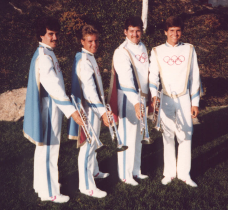 UCLA Trumpeter David Tolle's squad at Pepperdine University just after the Opening Ceremonies